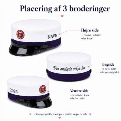 EUD Studenterhue med 3 broderinger